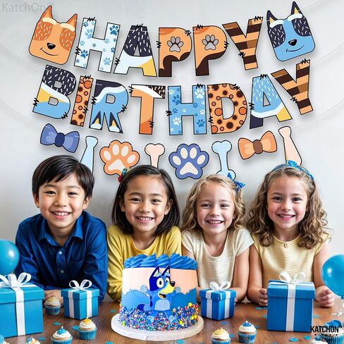 KatchOn, Happy Birthday Banner Dog - 10 Feet, No DIY | Blue Birthday Banner Dog for Dog Birthday Decorations | Dog Themed Birthday Party Decorations, Puppy Party Decor | Dog Birthday Party Supplies in Saudi Arabia