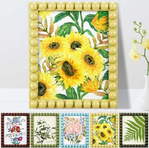 8 x 10 Wooden Beaded Picture Frame Set Boho Farmhouse Photo Frame Birthday Wedding Anniversaries Gift for Vintage Rustic Wall and Tabletop Display Decorative(Yellow) in Saudi Arabia
