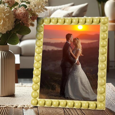 8 x 10 Wooden Beaded Picture Frame Set Boho Farmhouse Photo Frame Birthday Wedding Anniversaries Gift for Vintage Rustic Wall and Tabletop Display Decorative(Yellow) in Saudi Arabia
