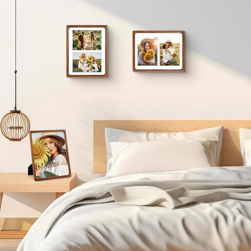 Golden State Art, 5x7 Collage Picture Frame - Solid Wood with Real Glass - Multi Picture Frame for (2) 5x7 Photos or One 8.5x11 Print - Rounded Corner Design - Collage Wall Decor - Brown in Saudi Arabia