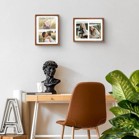 Golden State Art, 5x7 Collage Picture Frame - Solid Wood with Real Glass - Multi Picture Frame for (2) 5x7 Photos or One 8.5x11 Print - Rounded Corner Design - Collage Wall Decor - Brown in Saudi Arabia
