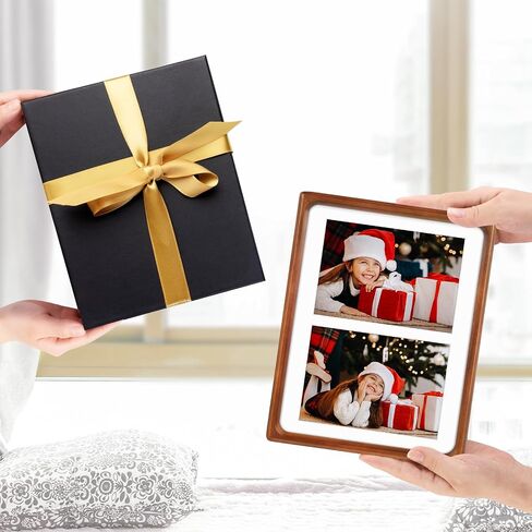 Golden State Art, 5x7 Collage Picture Frame - Solid Wood with Real Glass - Multi Picture Frame for (2) 5x7 Photos or One 8.5x11 Print - Rounded Corner Design - Collage Wall Decor - Brown in Saudi Arabia