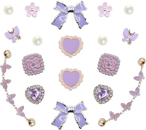 YMO Bling Purple Shoe Charms for Women ، Sandals Rahinestons Rhinestons Sharms ، Flower Pearl Cute Sharms Chair insories لعيد ميلاد الحفلات in Kuwait