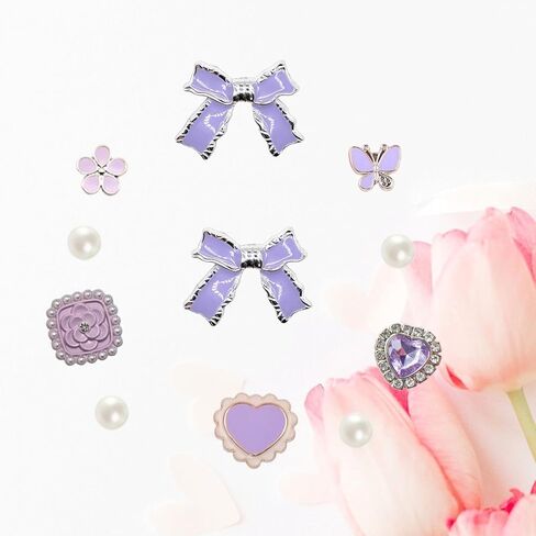 YMO Bling Purple Shoe Charms for Women ، Sandals Rahinestons Rhinestons Sharms ، Flower Pearl Cute Sharms Chair insories لعيد ميلاد الحفلات in Kuwait