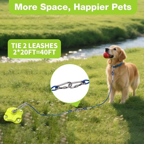 Heavy-Duty Dog Tie Out Stake with 2X20FT Tangle-Free Cables-360° Swivel Anchor, 200LBS Capacity-Stainless Steel&Aluminum Alloy for Two Dogs (Outdoor Camping/Yard)(Dog Stake+2X20ft Cable/200lbs) in Kuwait