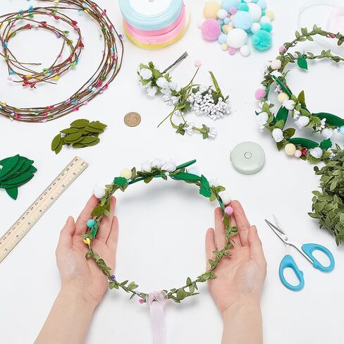 INFUNLY 20pcs Flower Crown Making Kit - Handmade Floral Crown Garland Kit - Make Your Own Wreath, Headband, Hair Accessories - Gift for Wedding, Birthday Party Favour - DIY Arts & Crafts in Kuwait