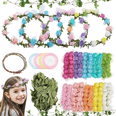INFUNLY 20pcs Flower Crown Making Kit - Handmade Floral Crown Garland Kit - Make Your Own Wreath, Headband, Hair Accessories - Gift for Wedding, Birthday Party Favour - DIY Arts & Crafts in Kuwait