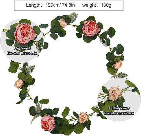 6 قطع 35.4 قدم الفاوانيا إكليل الزهور الاصطناعية إكليل الأوكالبتوس الصناعي مع زهور الكرمة الخضراء لطاولة الزفاف وقوس التعليق ديكور المنزل وخلفية الحائط (النبيذ الأحمر) in Kuwait