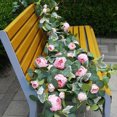 6 قطع 35.4 قدم الفاوانيا إكليل الزهور الاصطناعية إكليل الأوكالبتوس الصناعي مع زهور الكرمة الخضراء لطاولة الزفاف وقوس التعليق ديكور المنزل وخلفية الحائط (النبيذ الأحمر) in Kuwait