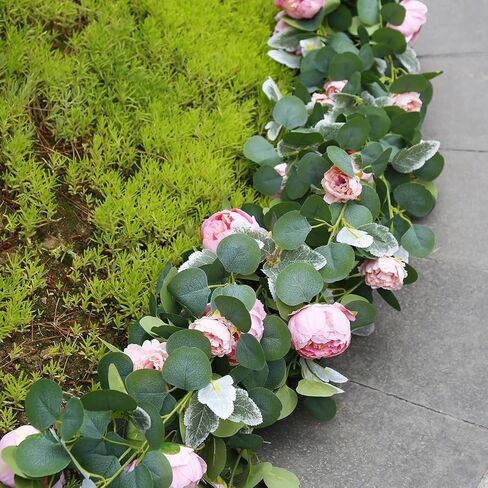 6 قطع 35.4 قدم الفاوانيا إكليل الزهور الاصطناعية إكليل الأوكالبتوس الصناعي مع زهور الكرمة الخضراء لطاولة الزفاف وقوس التعليق ديكور المنزل وخلفية الحائط (النبيذ الأحمر) in Kuwait