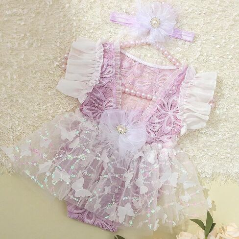 Newborn Photography Outfits Girl Baby Photography Prop Lace Romper Headband in Saudi Arabia