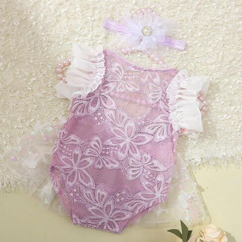 Newborn Photography Outfits Girl Baby Photography Prop Lace Romper Headband in Saudi Arabia