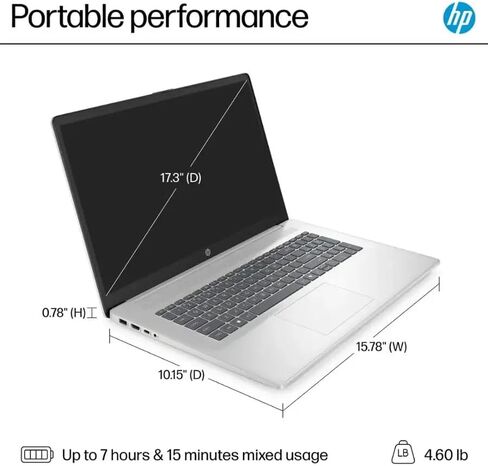 جهاز كمبيوتر محمول HP ، 17.3 "HD+ شاشة لمس الشاشة ، معالج Intel Core I7-1255U ، ذاكرة الوصول العشوائي 32GB ، 1 تيرابايت SSD ، لوحة مفاتيح خلفية ، قارئ بصمات الأصابع ، Wi-Fi ، Windows 11 Home ، Silver in Kuwait