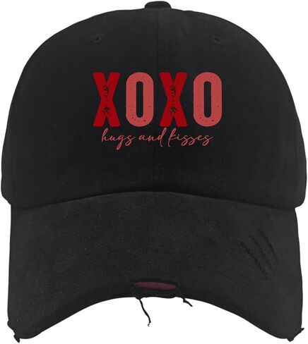 XOXO Hugs and Kisses Valentines Day Hat for Mens Washed Distressed Baseball Caps Trendy Washed Hiking Hats Breathable in Saudi Arabia