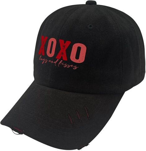 XOXO Hugs and Kisses Valentines Day Hat for Mens Washed Distressed Baseball Caps Trendy Washed Hiking Hats Breathable in Saudi Arabia