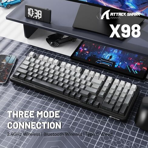 Attack Shark X98 Wireless Mechanical Keyboard,Gasket Hot Swappable Custom Keyboard,Bluetooth 5.0/2.4G/Wired,Linear Blueberry Switches, PBT Keycaps RGB Backlit with Coiled Cable-Black in Saudi Arabia