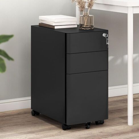 YITAHOME 3-Drawer File Cabinet, Lockable Mobile Filing Cabinet for A4/Letter/Legal Size Folder, Vertical File Cabinet for Home Office, Installed Except Casters, Black in Kuwait