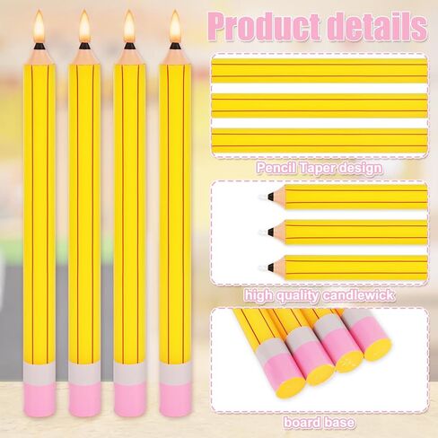 8pcs شموع تفتق قلم رصاص 10 بوصة لطيف شمعة غير معقدة للعودة إلى المدرسة الفصول الدراسية ديكور الطاولة in Saudi Arabia