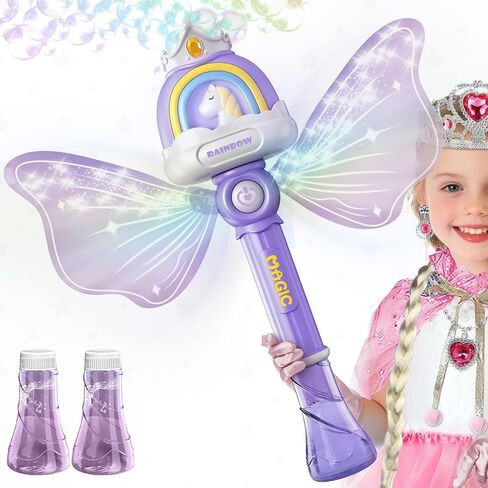 Bubble Wands for Girls Kids, Bubble Machine LED Light Princess Toys with 4 AA Batteries & 2 Solutions, Girl Stuff Outdoor Party Birthday Toys for Toddlers, Gift for 3 4 5 6 7 8 Year Old Girls in Saudi Arabia