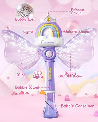 Bubble Wands for Girls Kids, Bubble Machine LED Light Princess Toys with 4 AA Batteries & 2 Solutions, Girl Stuff Outdoor Party Birthday Toys for Toddlers, Gift for 3 4 5 6 7 8 Year Old Girls in Saudi Arabia
