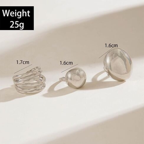 3Pcs Chunky Gold Rings Set Stackable for Women, Statement Silver Round Ball Dome Polished Bold Thick Open Ring Stacked Minimalist Party Prom Jewelry Gift in Saudi Arabia