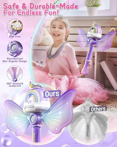 Bubble Wands for Girls Kids, Bubble Machine LED Light Princess Toys with 4 AA Batteries & 2 Solutions, Girl Stuff Outdoor Party Birthday Toys for Toddlers, Gift for 3 4 5 6 7 8 Year Old Girls in Saudi Arabia