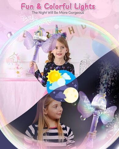 Bubble Wands for Girls Kids, Bubble Machine LED Light Princess Toys with 4 AA Batteries & 2 Solutions, Girl Stuff Outdoor Party Birthday Toys for Toddlers, Gift for 3 4 5 6 7 8 Year Old Girls in Saudi Arabia