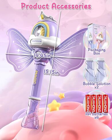 Bubble Wands for Girls Kids, Bubble Machine LED Light Princess Toys with 4 AA Batteries & 2 Solutions, Girl Stuff Outdoor Party Birthday Toys for Toddlers, Gift for 3 4 5 6 7 8 Year Old Girls in Saudi Arabia