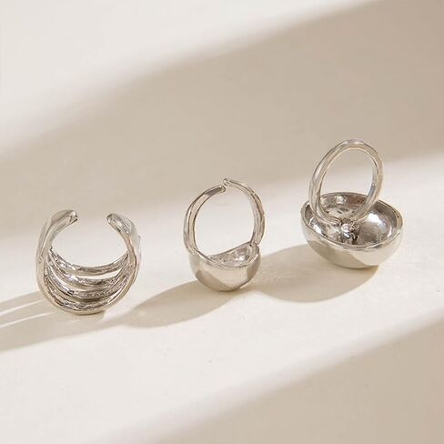 3Pcs Chunky Gold Rings Set Stackable for Women, Statement Silver Round Ball Dome Polished Bold Thick Open Ring Stacked Minimalist Party Prom Jewelry Gift in Saudi Arabia