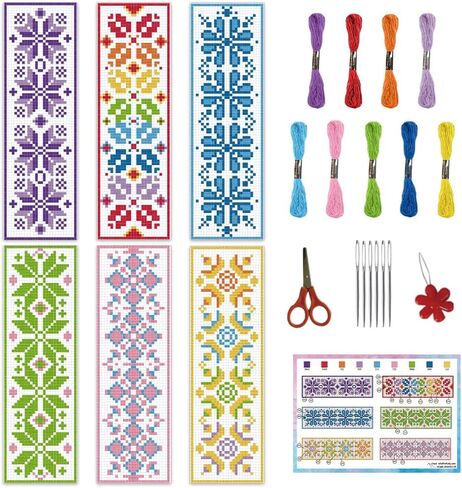 INFUNLY 6pcs Red Rose Cross Stitch Bookmark Kits DIY Sunflower Peach Blossom Embroidery Bookmark Kits for Beginners with Instruction Blue Flower Bookmark Making Kit for Book Lovers Readers Women Gifts in Saudi Arabia
