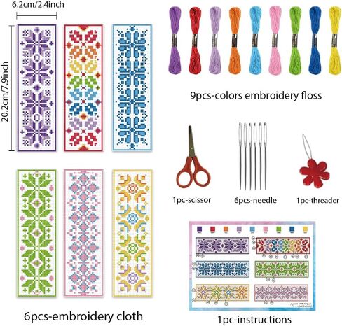 INFUNLY 6pcs Red Rose Cross Stitch Bookmark Kits DIY Sunflower Peach Blossom Embroidery Bookmark Kits for Beginners with Instruction Blue Flower Bookmark Making Kit for Book Lovers Readers Women Gifts in Saudi Arabia