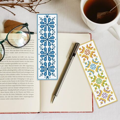 INFUNLY 6pcs Red Rose Cross Stitch Bookmark Kits DIY Sunflower Peach Blossom Embroidery Bookmark Kits for Beginners with Instruction Blue Flower Bookmark Making Kit for Book Lovers Readers Women Gifts in Saudi Arabia