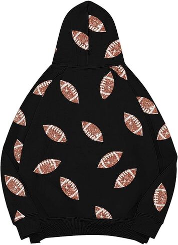 Game Day Hooded Sweatshirt for Women Cute Rugby Sequin Graphic Hoodies Fall Long Sleeve 2025 Pullover Tops Mom Shirts in Saudi Arabia