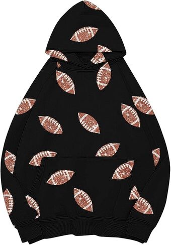 Game Day Hooded Sweatshirt for Women Cute Rugby Sequin Graphic Hoodies Fall Long Sleeve 2025 Pullover Tops Mom Shirts in Saudi Arabia