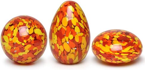 Cá d'Oro Set of 3 Small Glass Paperweights Multicolor Confetti Hand Blown Murano-Style Art Glass for Flower and Decor - Models Flat/Ball/Egg in Saudi Arabia