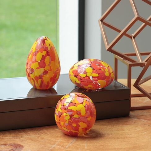 Cá d'Oro Set of 3 Small Glass Paperweights Multicolor Confetti Hand Blown Murano-Style Art Glass for Flower and Decor - Models Flat/Ball/Egg in Saudi Arabia