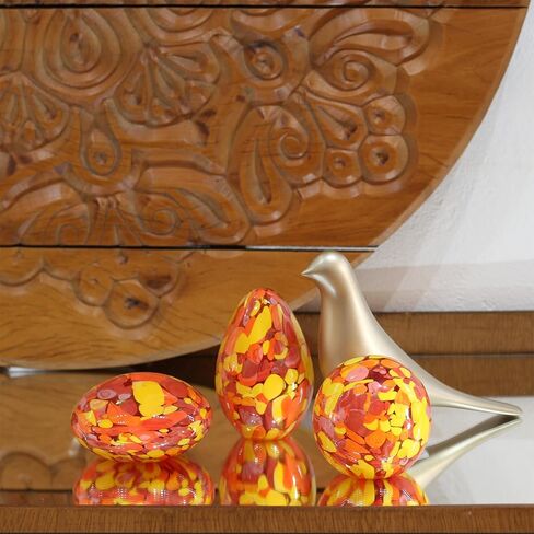 Cá d'Oro Set of 3 Small Glass Paperweights Multicolor Confetti Hand Blown Murano-Style Art Glass for Flower and Decor - Models Flat/Ball/Egg in Saudi Arabia