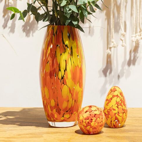 Cá d'Oro Set of 3 Small Glass Paperweights Multicolor Confetti Hand Blown Murano-Style Art Glass for Flower and Decor - Models Flat/Ball/Egg in Saudi Arabia