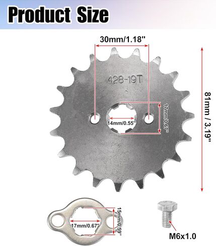 uxcell 1 Set 428 19T 17mm Motorcycle Front Engine Sprocket for 50cc 70cc 90cc 110cc 125cc Dirt Pit Bike Mini Bike ATV in Saudi Arabia