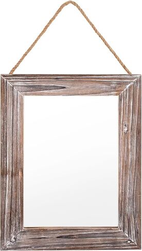BONNY DODO Wood Mirror 16 X 12 in Farmhouse Solid Rectangle Wall Rustic Wooden Frames Mirrors with Hemp Rope Hanging Decoration for Bedroom, Entryway, Dresser (Vintage Style) in Kuwait