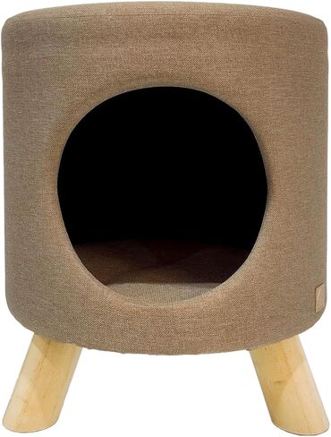 4 Cats & Dogs Wallie Stool - Plush Polyester Pet Stool with Wooden Legs, Cozy Hideaway for Cats & Small Dogs, Multipurpose Footstool & Seat, Modern Minimalist Design for Home & Office - Light Grey in Saudi Arabia