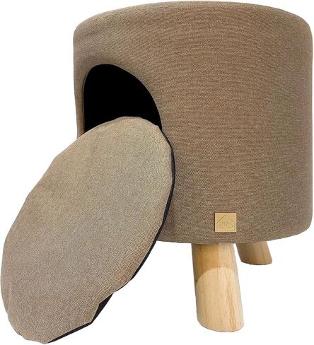 4 Cats & Dogs Wallie Stool - Plush Polyester Pet Stool with Wooden Legs, Cozy Hideaway for Cats & Small Dogs, Multipurpose Footstool & Seat, Modern Minimalist Design for Home & Office - Light Grey in Saudi Arabia