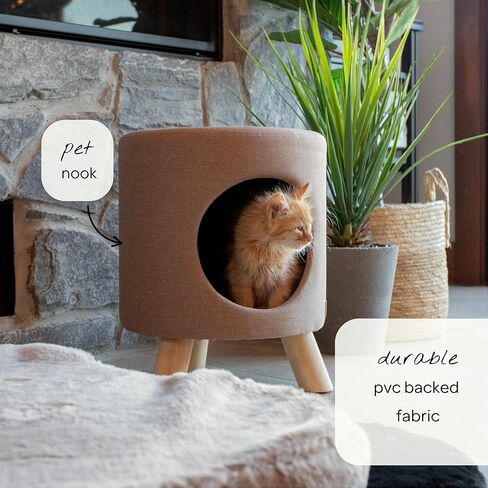 4 Cats & Dogs Wallie Stool - Plush Polyester Pet Stool with Wooden Legs, Cozy Hideaway for Cats & Small Dogs, Multipurpose Footstool & Seat, Modern Minimalist Design for Home & Office - Light Grey in Saudi Arabia