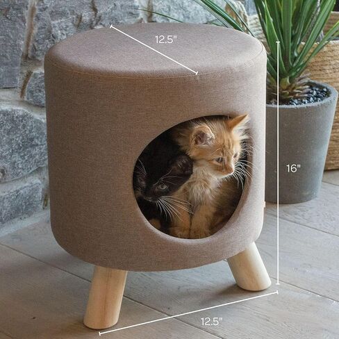 4 Cats & Dogs Wallie Stool - Plush Polyester Pet Stool with Wooden Legs, Cozy Hideaway for Cats & Small Dogs, Multipurpose Footstool & Seat, Modern Minimalist Design for Home & Office - Light Grey in Saudi Arabia
