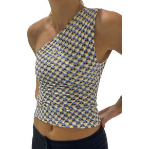 Women Y2k One Shoulder Tank Top Backless Flower Print Crop Camisole Sleeveless Floral Vintage Graphic Tee Streetwear in Saudi Arabia