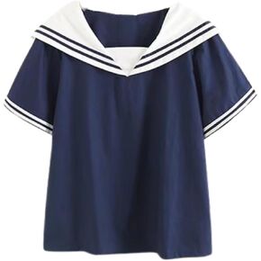 BAIMORE Women‘s Fashion Navy Collar Blouse Bow Knot Short Sleeve Striped Summer Casual Loose Shirt in Kuwait