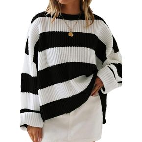 نساء مخطط للسيدات بولوفر طاقم الرقبة الخريف سترة شتاء لونج لونج بلوك الطائر in Kuwait