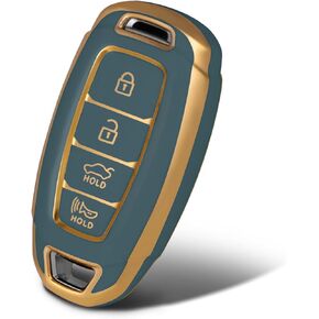 Soft TPU Key Fob Cover Case Compatible with Hyundai Palisade Elantra GT Accent Kona Santa Fe Veloster-4 Button(Gold-White) in Kuwait