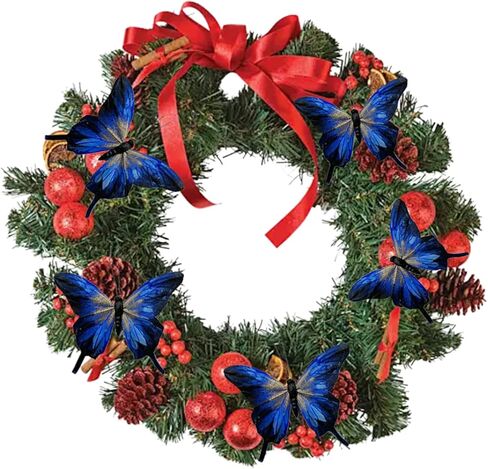 Clip on Blue Butterflies Ornament 12pcs 5-Inch Large Gold Glitter Feather Swallowtail Butterfly for Christmas Tree Decorations Wreath Crafts Birthday Party Clothes Decor (Royal Blue) in Saudi Arabia