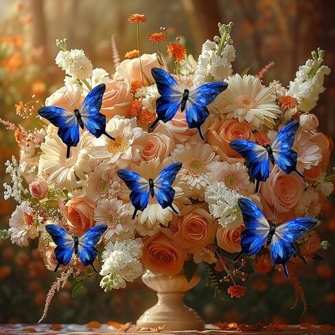 Clip on Blue Butterflies Ornament 12pcs 5-Inch Large Gold Glitter Feather Swallowtail Butterfly for Christmas Tree Decorations Wreath Crafts Birthday Party Clothes Decor (Royal Blue) in Saudi Arabia